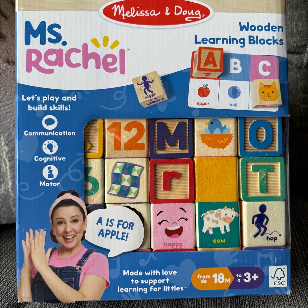 Melissa & Doug Wooden Learning Blocks - Blue, Yellow, Pink, Green, Orange